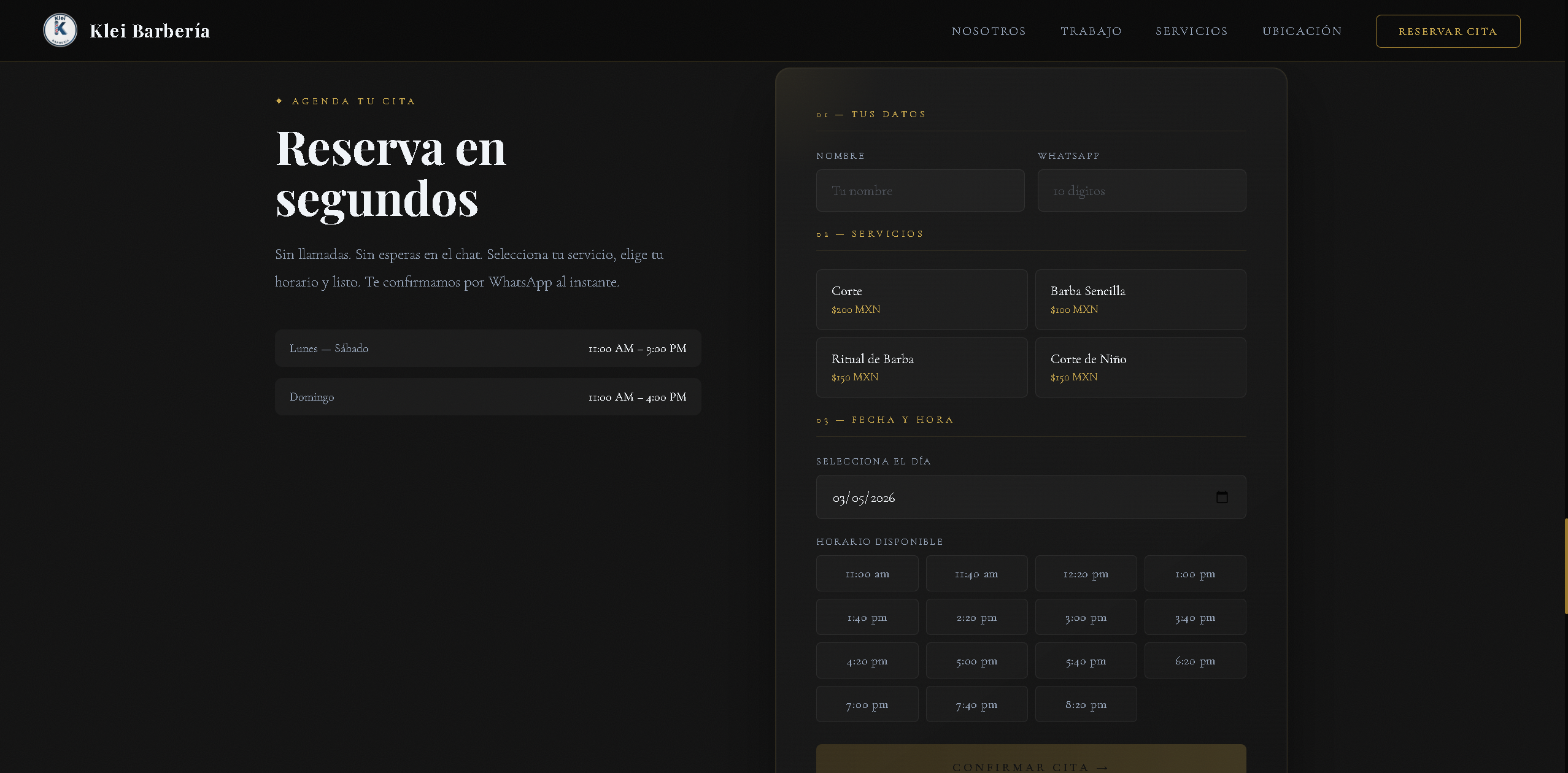 Klei Barber — sitio web premium